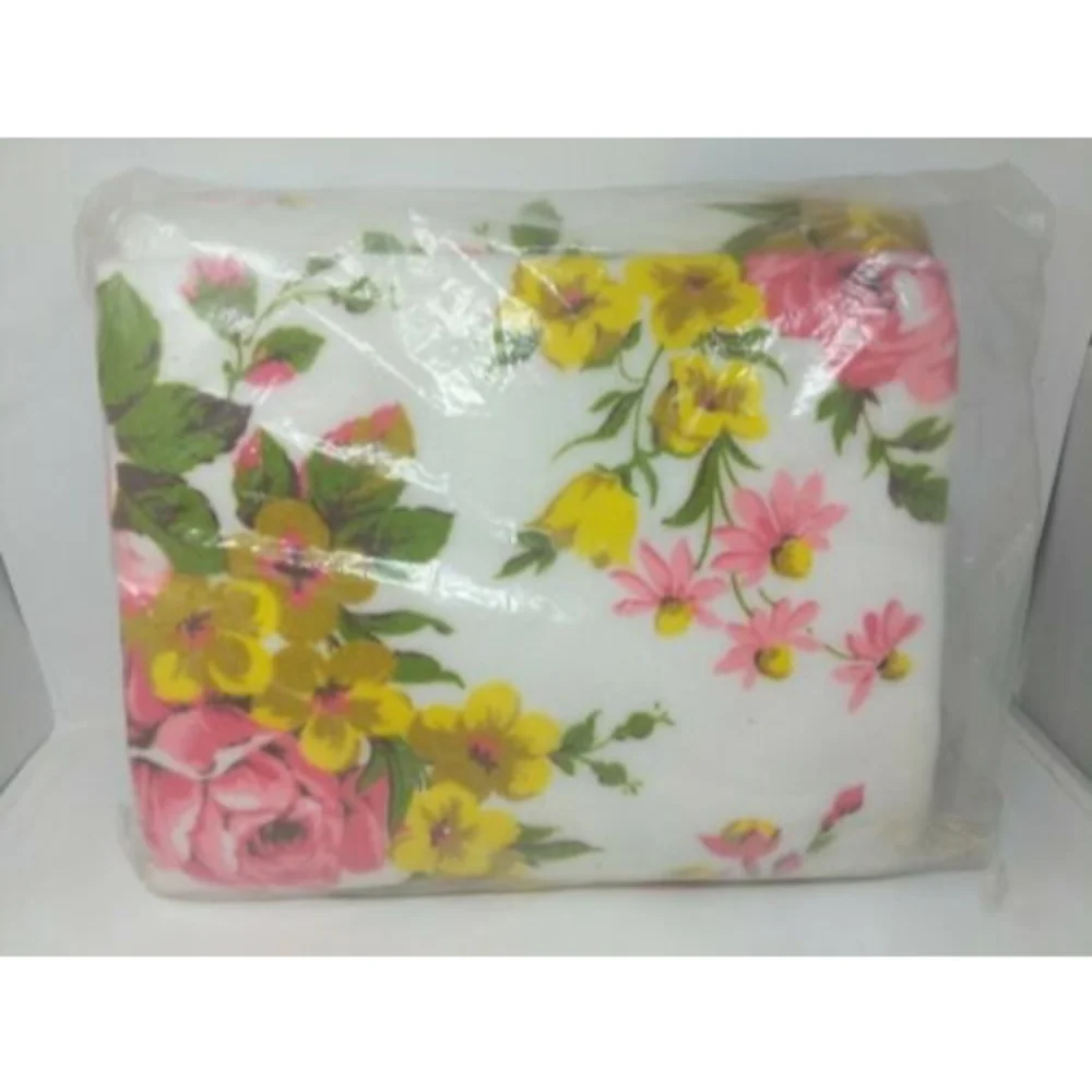 Beacon Flora Pink Yellow Floral Flowers Satin Trim Blanket Twin Size 72 x 90 VTG